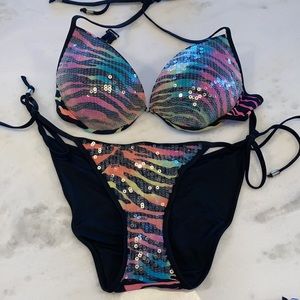 Push up Rainbow Zebra Bikini